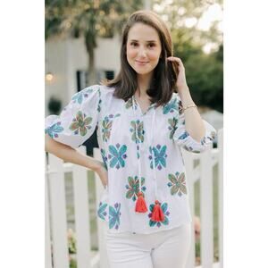 VICTORIA DUNN MIDDLETON BLOUSE IN PICCOLO BLU0